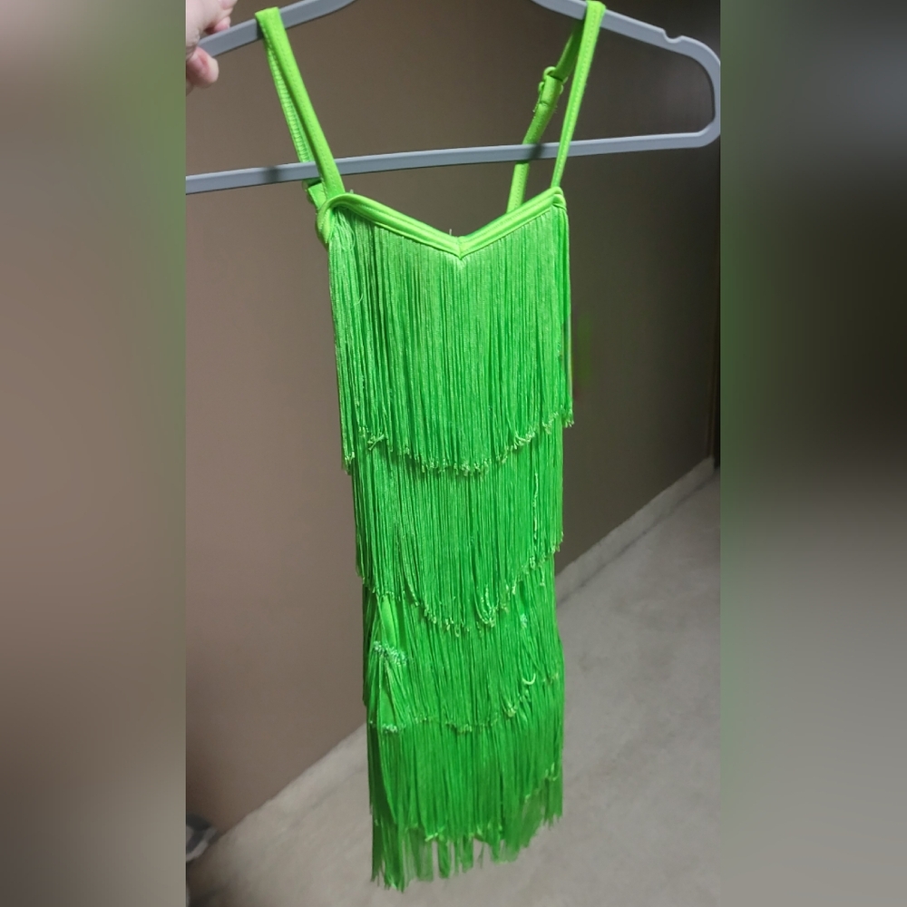 Weissman Lime Green Fringe Dance Costume
